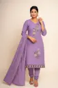 Lavender Floral Embroidered Suit With Dupatta