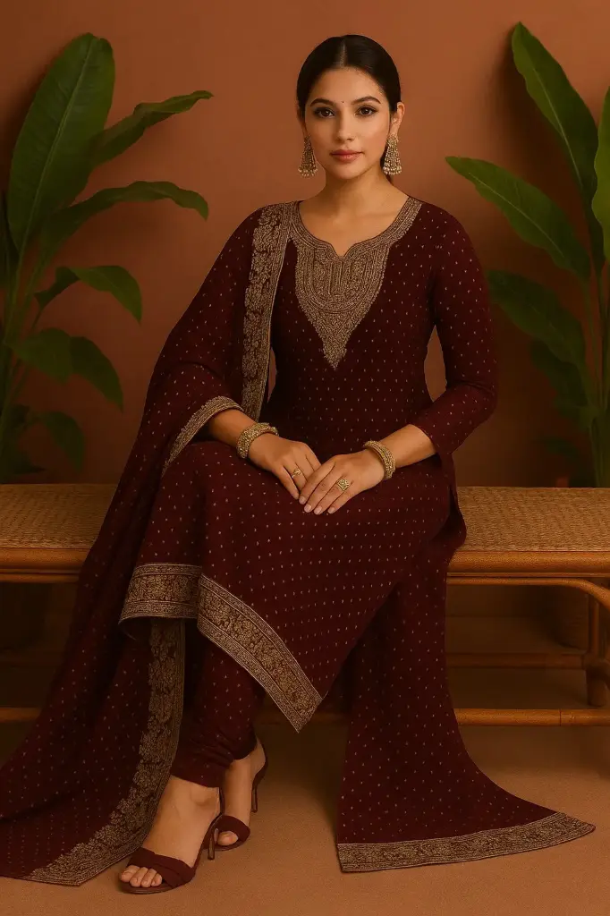 ​Shahi Andaz - Angoori Red Designer Festive Suit with Dupatta