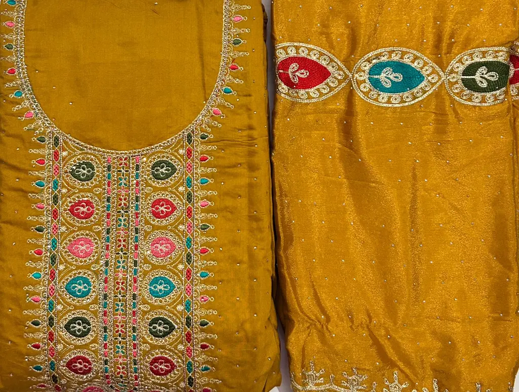 Sunheri Roshni – Golden Yellow Cotton Silk Designer Suit with Dupatta