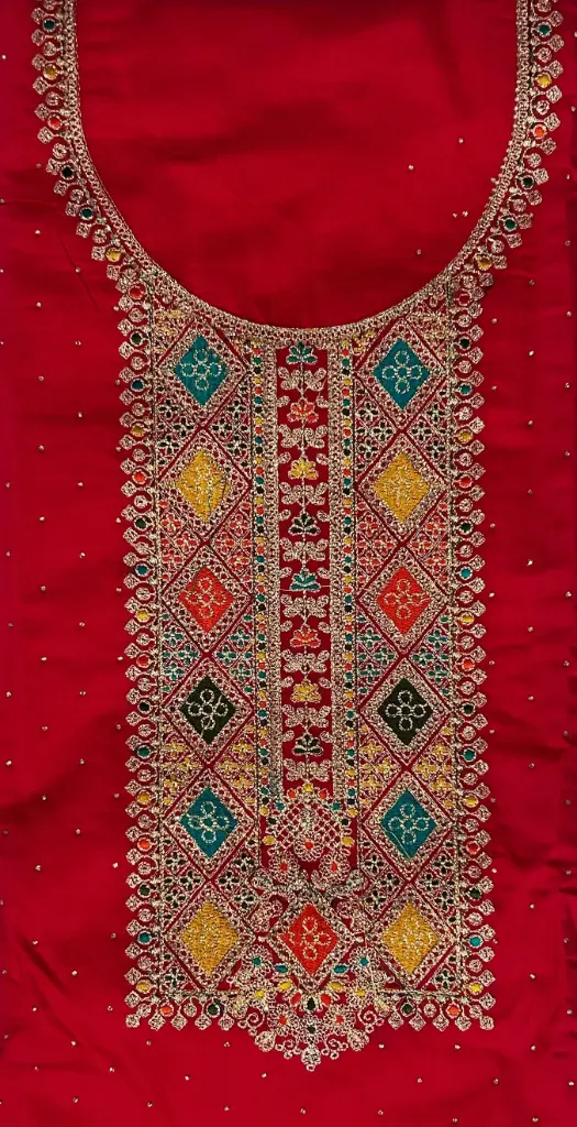 Sunheri Roshni – Royal Red Silk Designer Suit with Dupatta