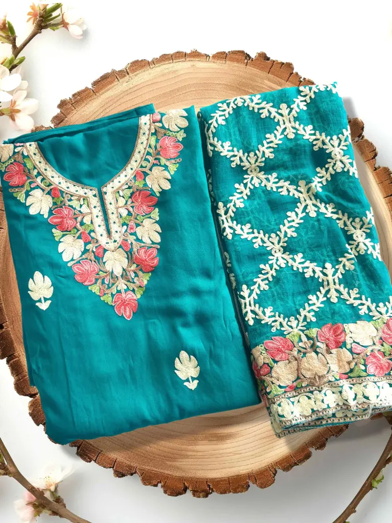Aafreen-e-Teal – Elegant Teal Cotton Silk Embroidered Suit with Dupatta