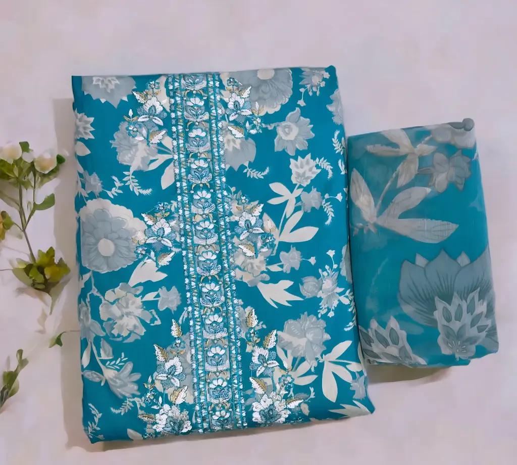 Ice Blue Suit with Printed Dupatta | Women's Ethnic Wear