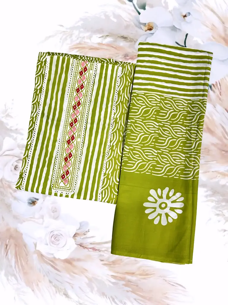Parrot Green Printed Suit with Printed Dupatta | Casual Wear