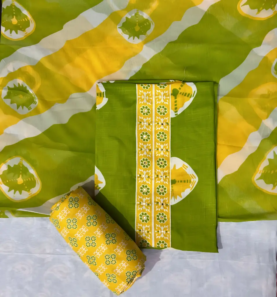 Noor-e-Haryali Zard Printed Cotton Silk Dupatta Set