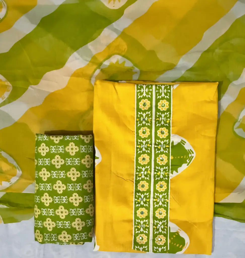 Noor-e-Haryali Zard Printed Cotton Silk Dupatta Set
