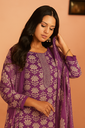 Royal Charm Purple Printed Cotton Silk Dupatta Suit