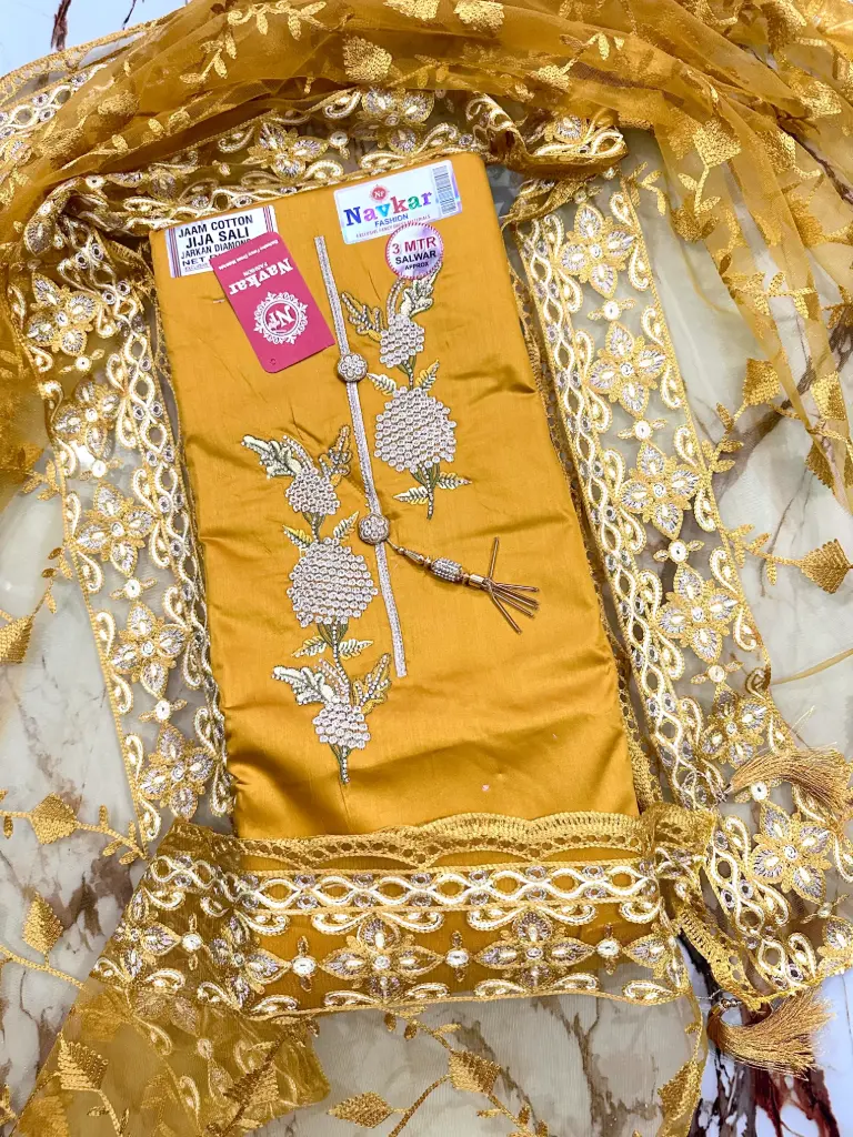 [EACOTMU06] Golden 100% Cotton Suit With Dupatta
