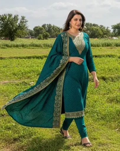 [EACOTMU10] Shahi Andaz - Teal colour Suit with Dupatta