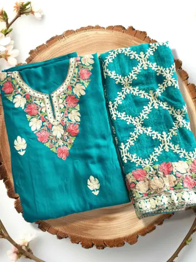 [EACOTMU21] Aafreen-e-Teal – Elegant Teal Cotton Silk Embroidered Suit with Dupatta