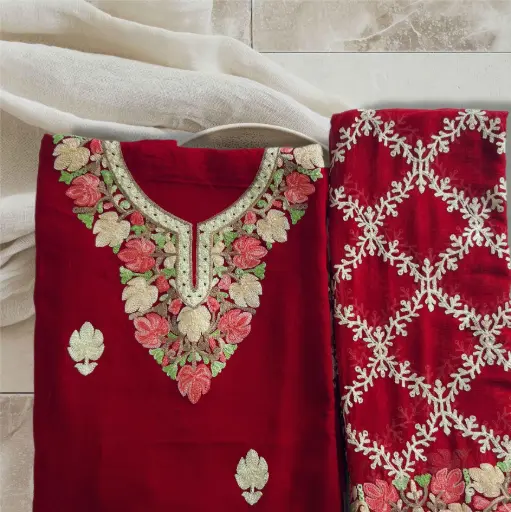 [EACOTMU22] Noor-e-Lal – Classic Red Cotton Silk Embroidered Suit with Dupatta