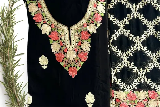 [EACOTMU23] Shahi-Kala – Elegant Black Cotton Silk Embroidered Suit with Dupatta