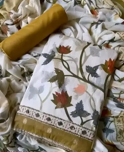 [EACOTMU45] Cream Color Printed Suit with Printed Dupatta | Casual Wear