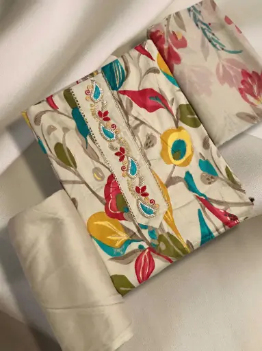 [EACOTMU52] Noor-e-Cream Printed Cotton Silk Daily Elegance